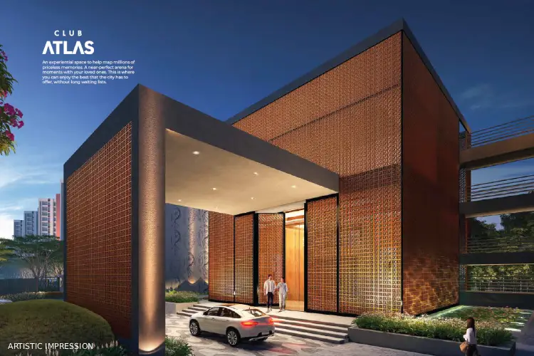 Club Atlas entrance DTC Downtown Rajarhat premium clubhouse drop off area with modern design